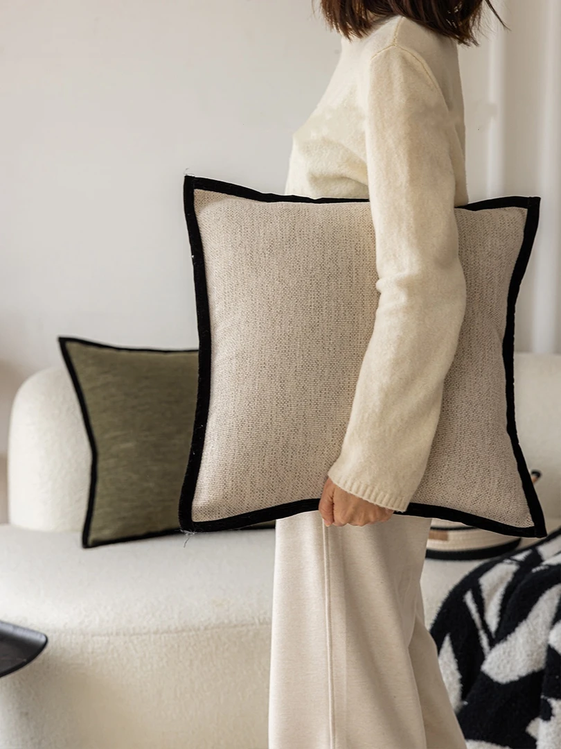 【优优宠粉福利】法式中古风抱枕燕麦奶茶色黑边复古绿南洋风抱枕套