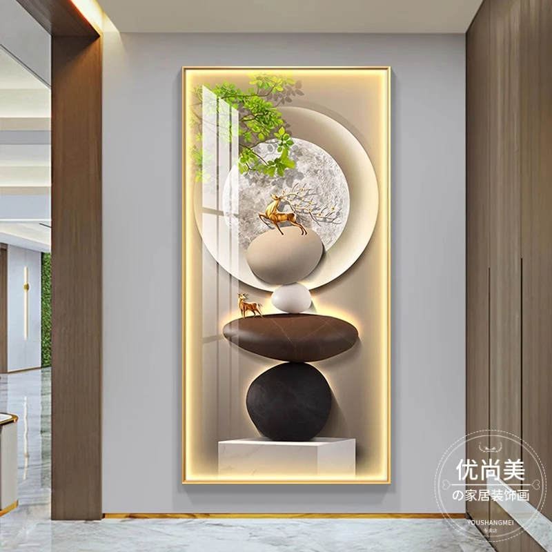 石来运转走廊过道玄关装饰画高端大气LED灯画入户正对门挂画带灯