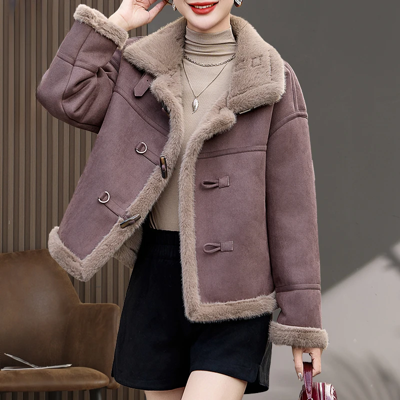 皮毛一体外套女秋冬加厚2025新款大码时尚洋气时尚皮草保暖夹克