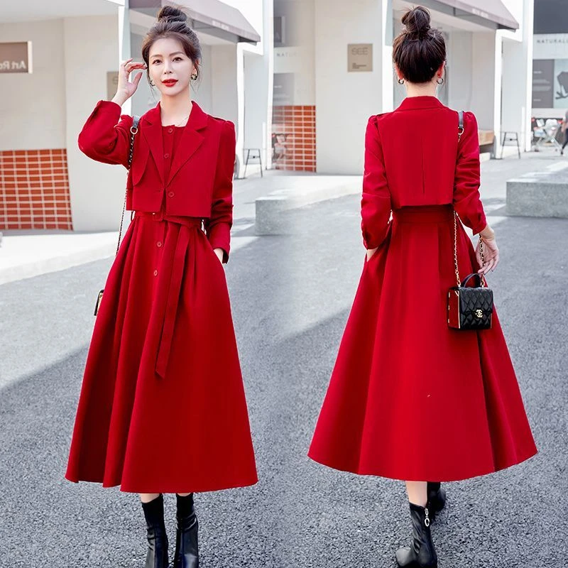 马甲连衣裙两件套2025年新款女装收腰显瘦秋季套装洋气春秋款裙子