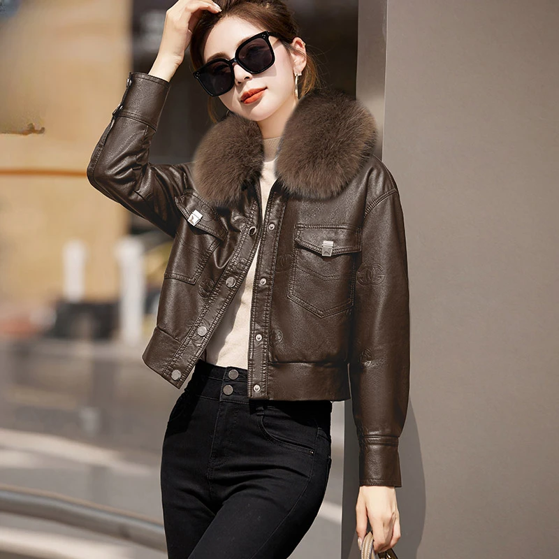 加绒皮衣外套女2025冬季新款气质时尚机车服加厚短款小个子皮夹克