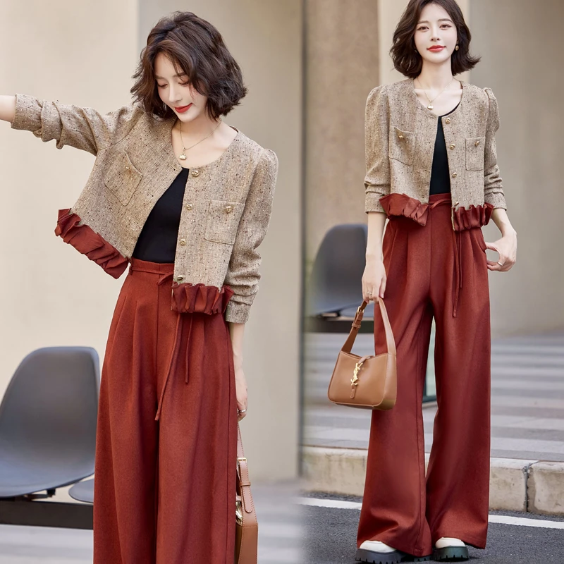 小香风套装2025新款轻奢高级感女减龄阔腿裤两件套一整套入秋穿搭