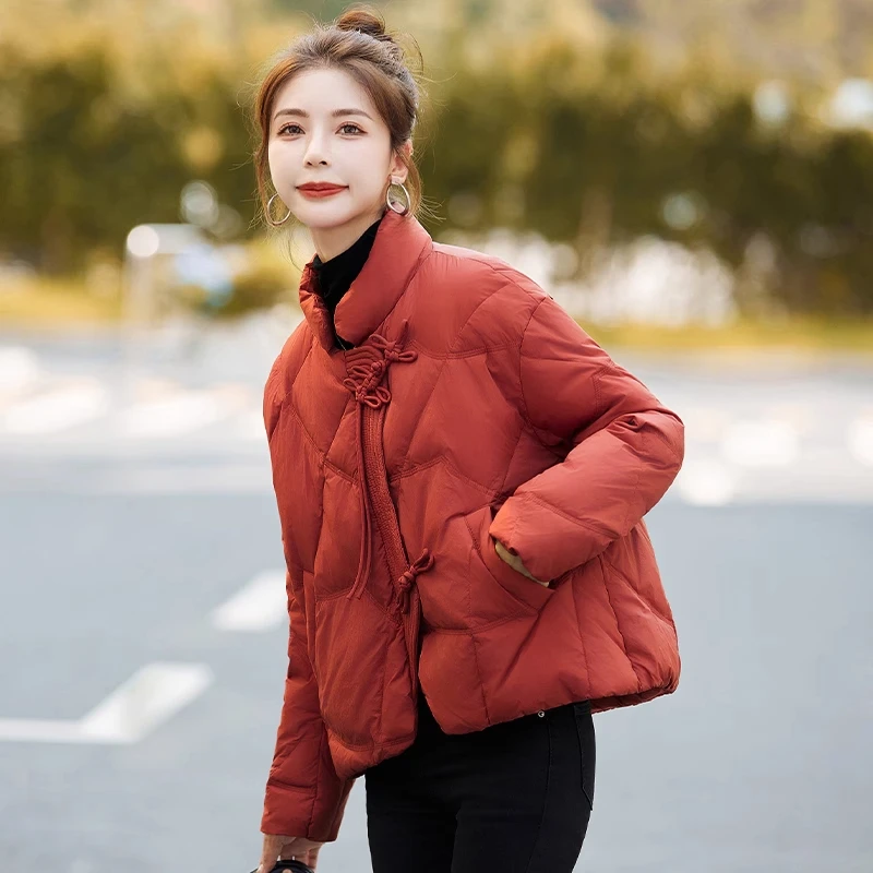 红色新中式国风羽绒服女冬2025新款时尚短款高级感九江小个子棉服
