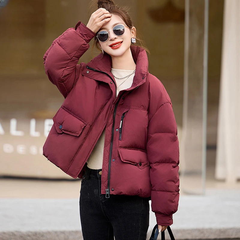 欧货立领短款羽绒服女2024冬季新款洋气时尚小个子面包服加厚外套