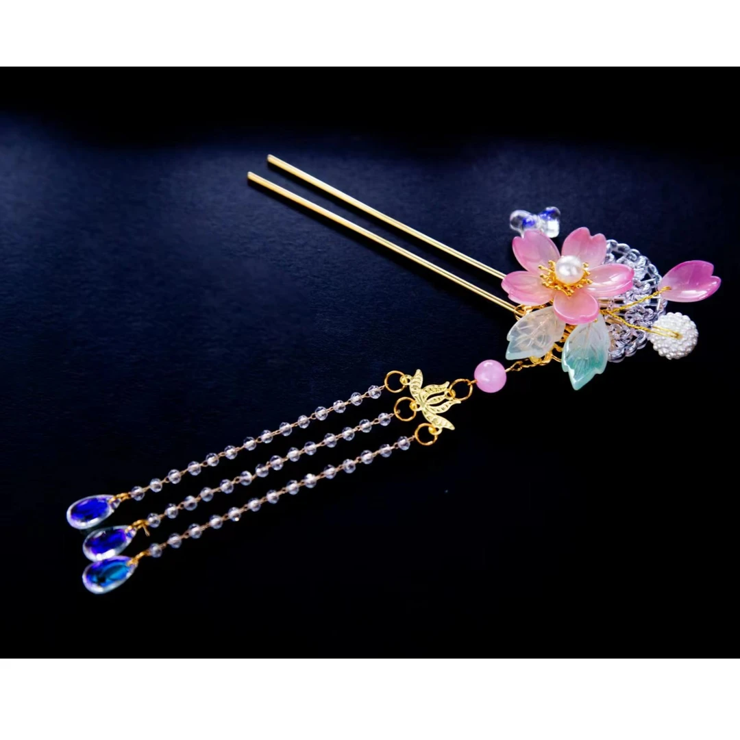 儿童古风发簪超仙步摇古风发饰流苏铃铛飘带手工盘发簪马面裙头饰