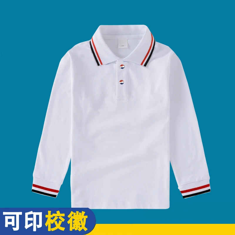 中小学生白色校服纯棉儿童长袖t恤男童白色2024新款春装定做校徽