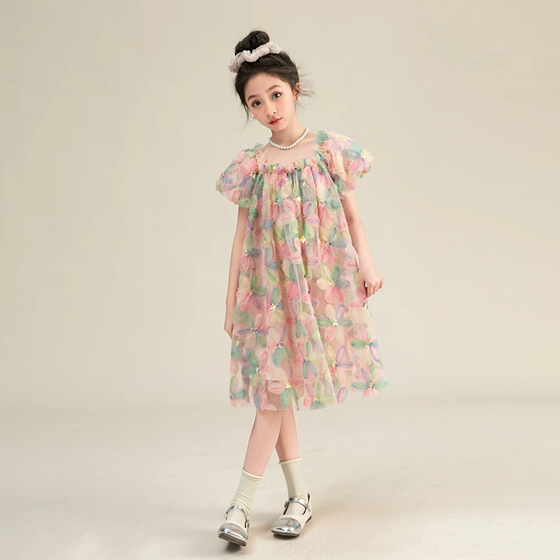 BETTY BOOP/贝蒂多巴胺碎花连衣裙2025女童薄裙子网纱公主裙23293