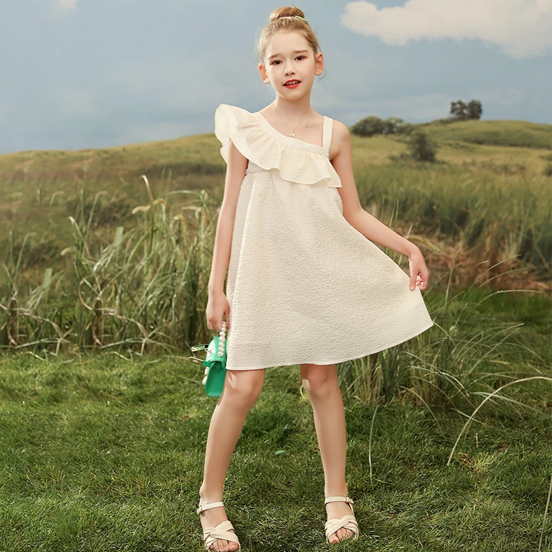 BETTY BOOP/贝蒂白色吊带连衣裙2025小女孩露肩洋气公主裙夏21968