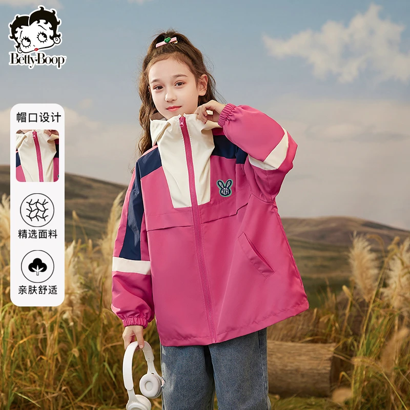 BETTY BOOP/贝蒂短款洋气连帽风衣外套2025春秋儿童冲锋衣潮22855