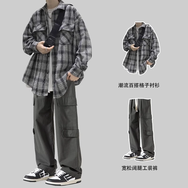 长袖潮流松弛感男生百搭春秋美式韩版街头痞帅两件工装宽松外套