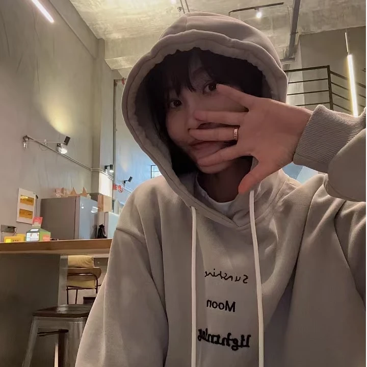 CHA MA GO DO07865|休闲刺绣百搭连帽宽松加绒韩版秋冬卫衣