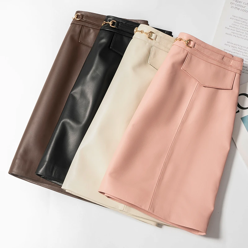 绵羊皮真皮高腰显瘦a字百搭气质网红时尚ins真皮皮短裙黑色皮裙