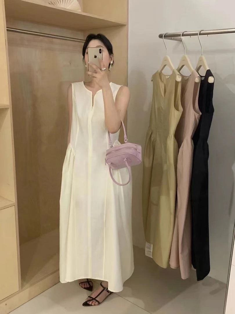 【 雨•美 推荐 】7022米色法式复古气质无袖连衣裙
