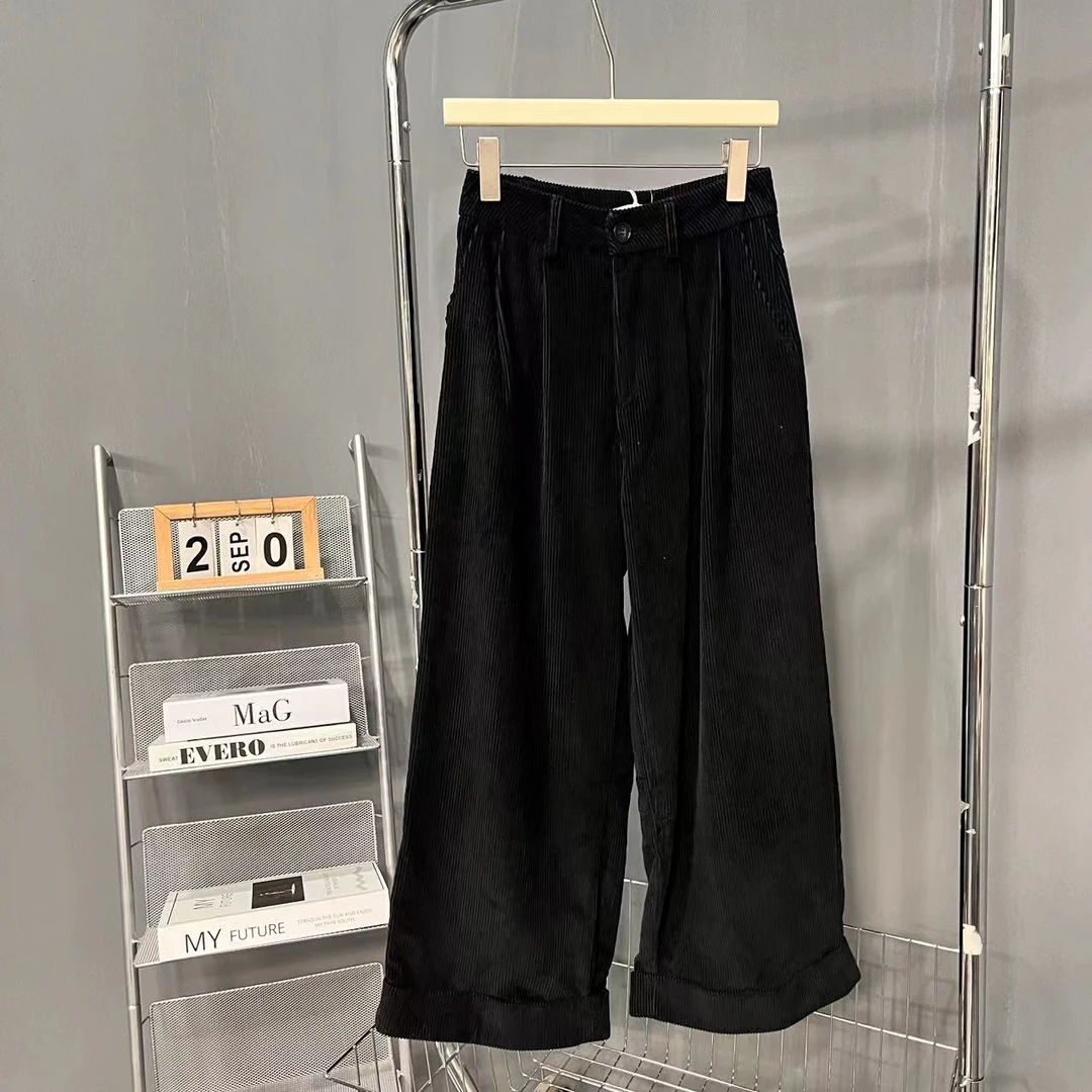 【 雨•美 推荐 】603黑色休闲白色卷边休闲裤