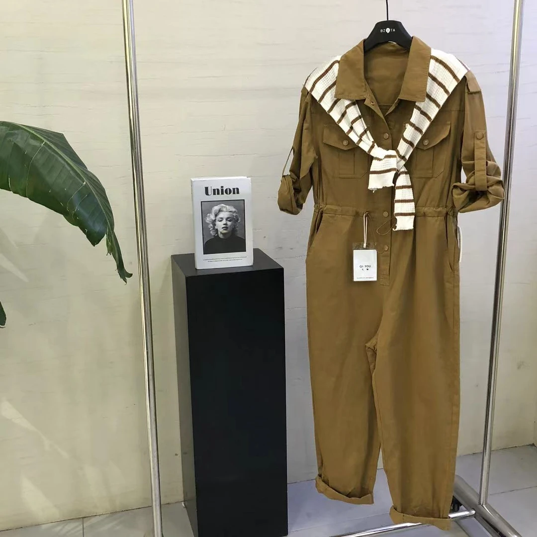 【 雨•美 推荐 】Q157焦糖色披肩工装连体裤两件套