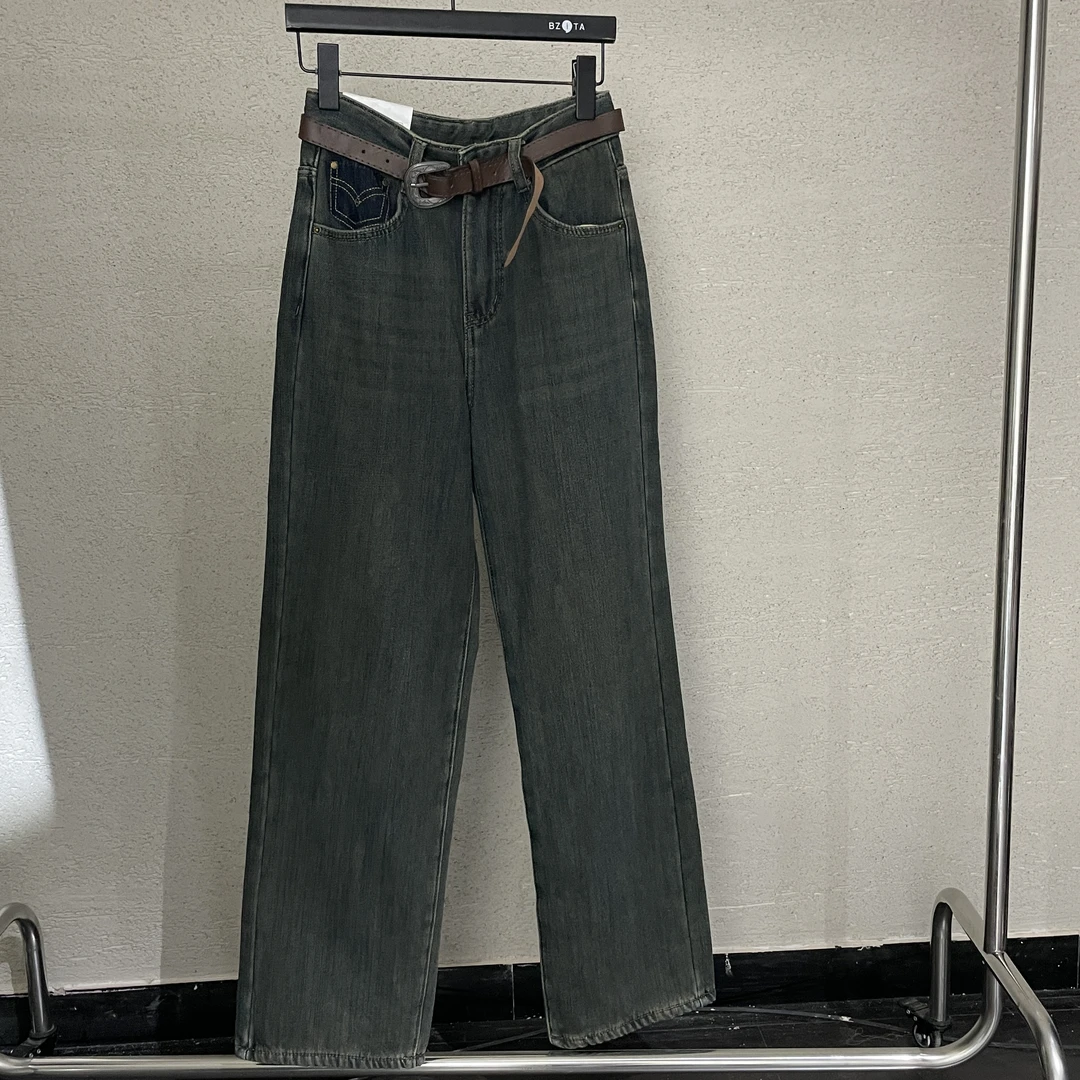 【 雨•美 推荐 】19130韩版复古百搭高腰牛仔加绒直筒裤