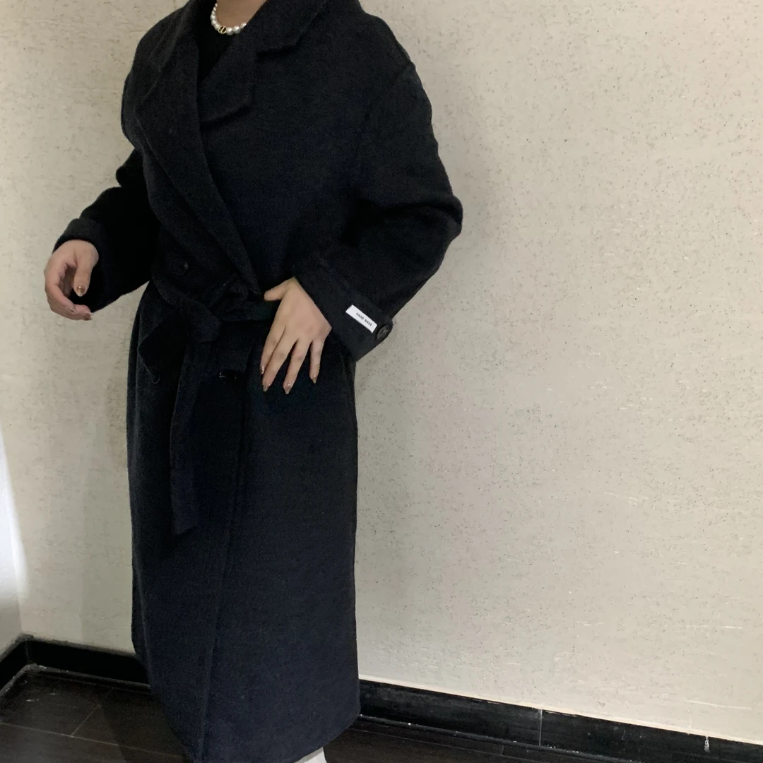 【 雨•美 推荐 】6112黑色韩版时尚百搭腰带款大衣