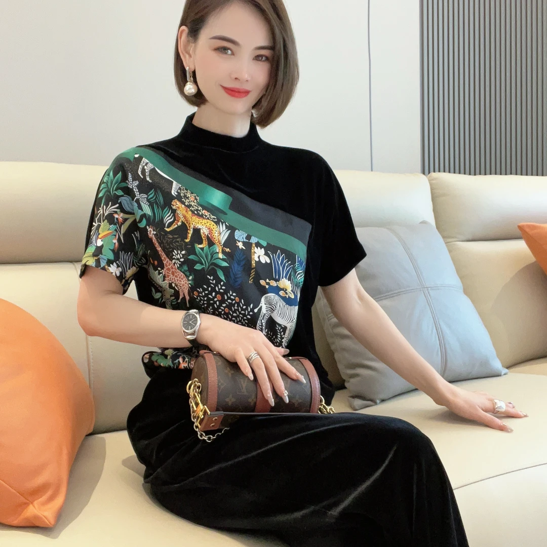 【权燕】029 春款款时尚短袖套装2025新款气质百搭提花显瘦两件套