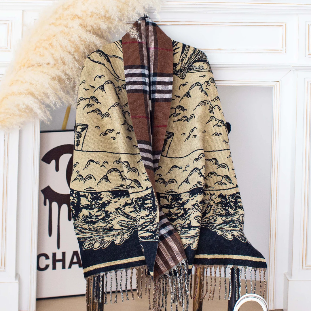 【达芬奇密码】针织大冬季氛围感羊毛混纺流苏大围巾