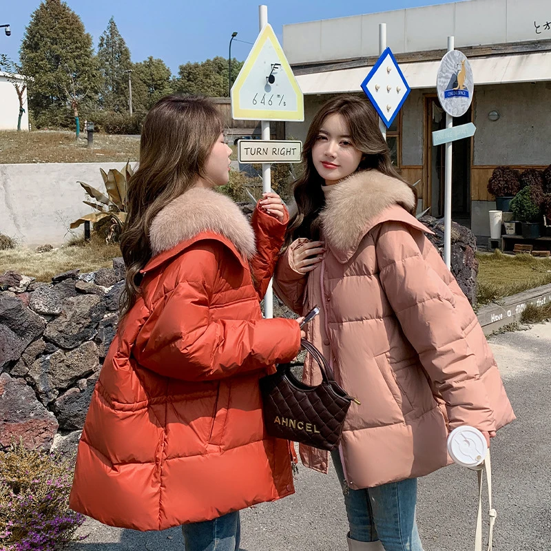 2024年冬新款大毛领加肥加大码中长款收腰显瘦羽绒服女大码女装