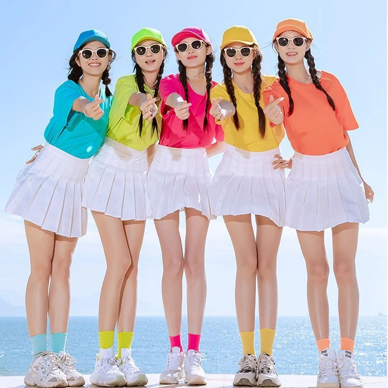 纯棉糖果彩色t恤女夏季新款短袖闺蜜姐妹装同学聚会出游拍照班服