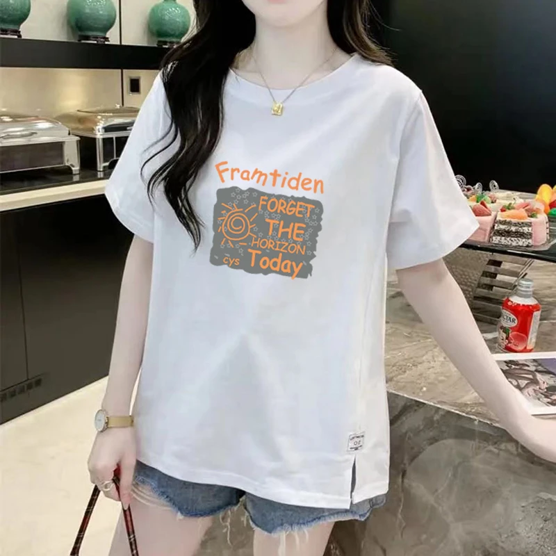 胖mm大码女装纯棉短袖t恤女2024新款宽松显瘦百搭侧边开叉上衣潮