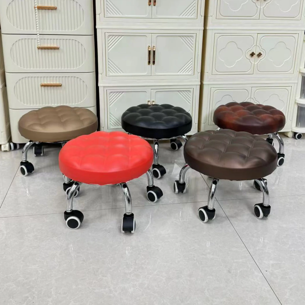 JX家用凳子矮凳面包凳滑轮转椅金属框架加厚加固结实耐用小凳子