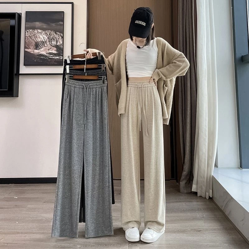 （遛弯裤）慵懒垂顺中筒休闲百搭高腰显瘦拖地裤垂感宽松加绒加厚女