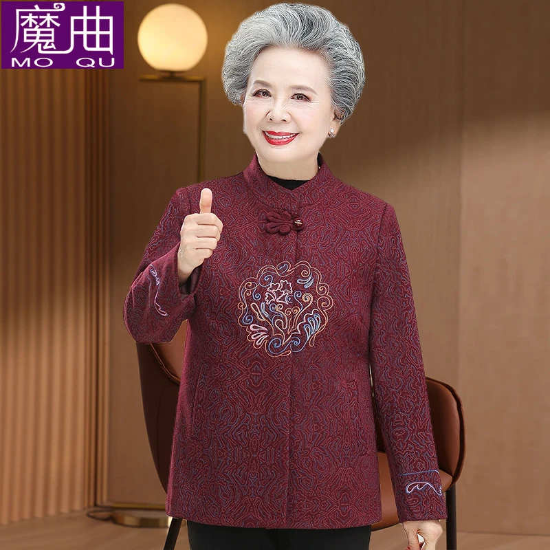 中老年春秋外套加厚妈妈装60岁奶奶上衣老太太绣花舒适衣服唐装