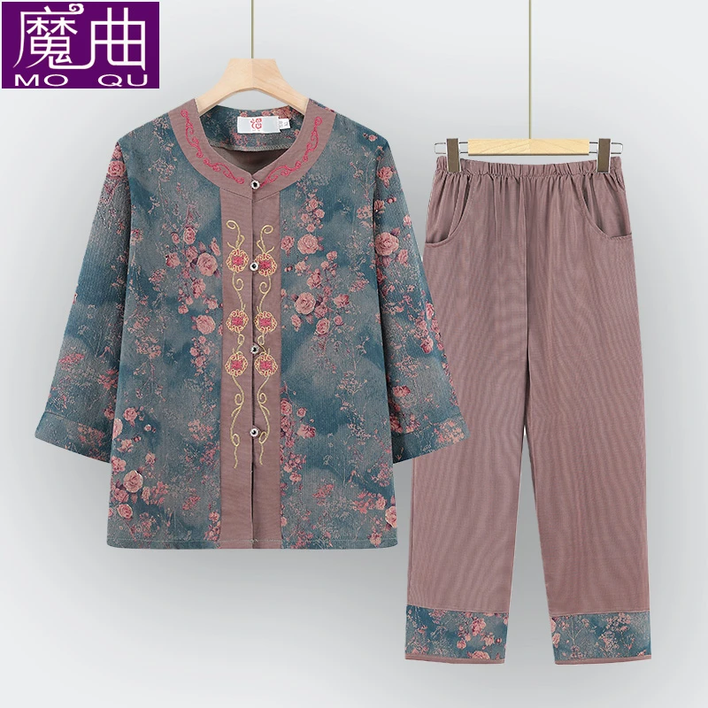 夏装薄款套装60岁70妈妈装新款中老年女装老人时尚大码两件套衣服