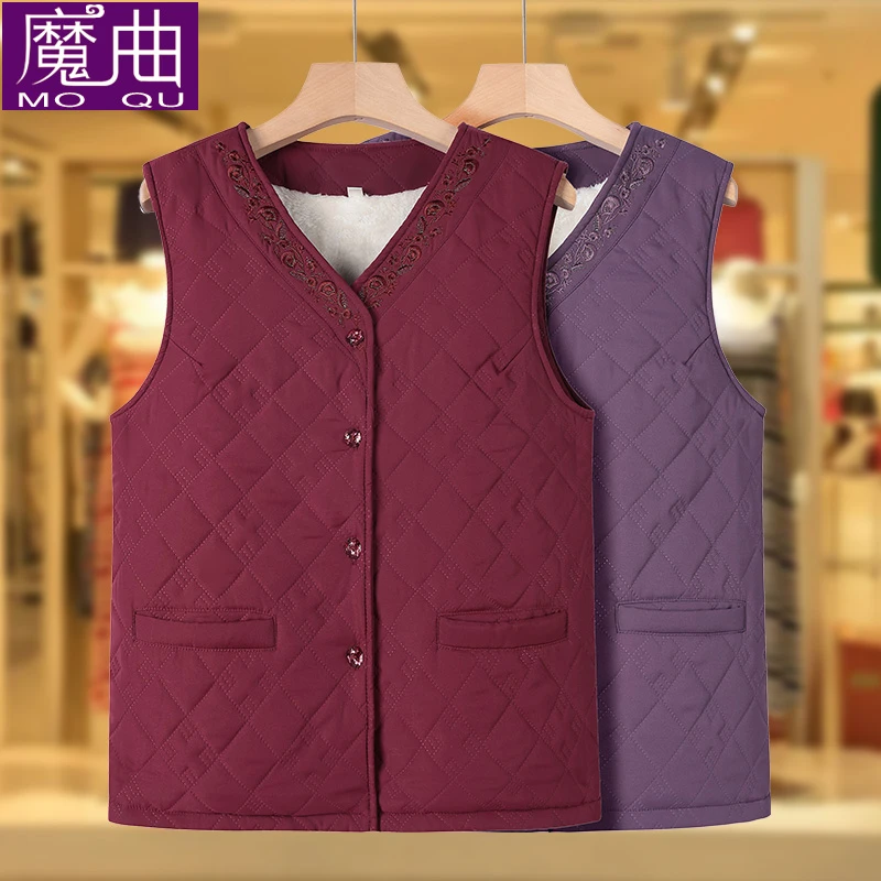 奶奶秋冬加绒保暖马甲背心中老年人妈妈女装老人马夹洋气母亲衣服