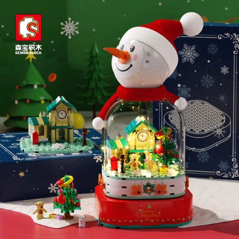 森宝601162早教益智拼装圣诞雪人音乐盒声光音乐创意摆件玩具