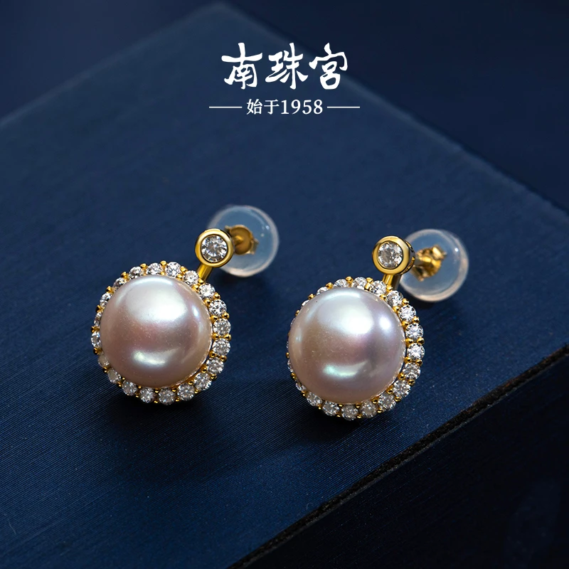 南珠宫925银淡水珍珠耳环金色太阳花设计款 C-E041SD-J