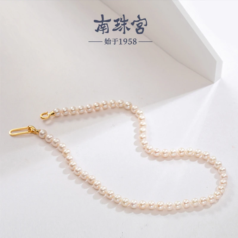 南珠宫淡水珍珠项链925银强光白色系微瑕近圆两串可组成长链X107D