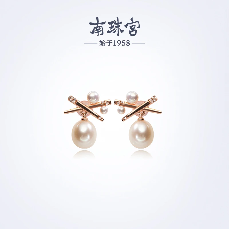 南珠宫925银淡水珍珠耳钉水滴形女款耳钉E009SD