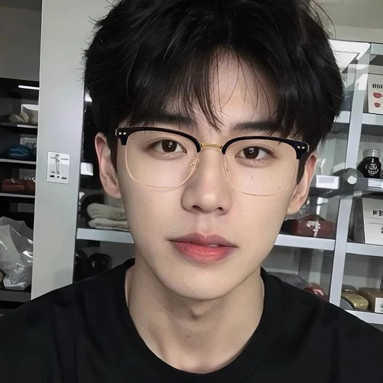 精致男友风!眉线半框近视眼镜男高颜值学生早八日常黑框眼镜