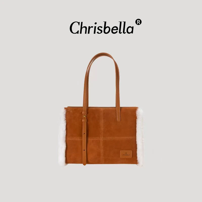 CHRISBELLA新款手提大容量通勤休闲毛绒单肩托特包TZ