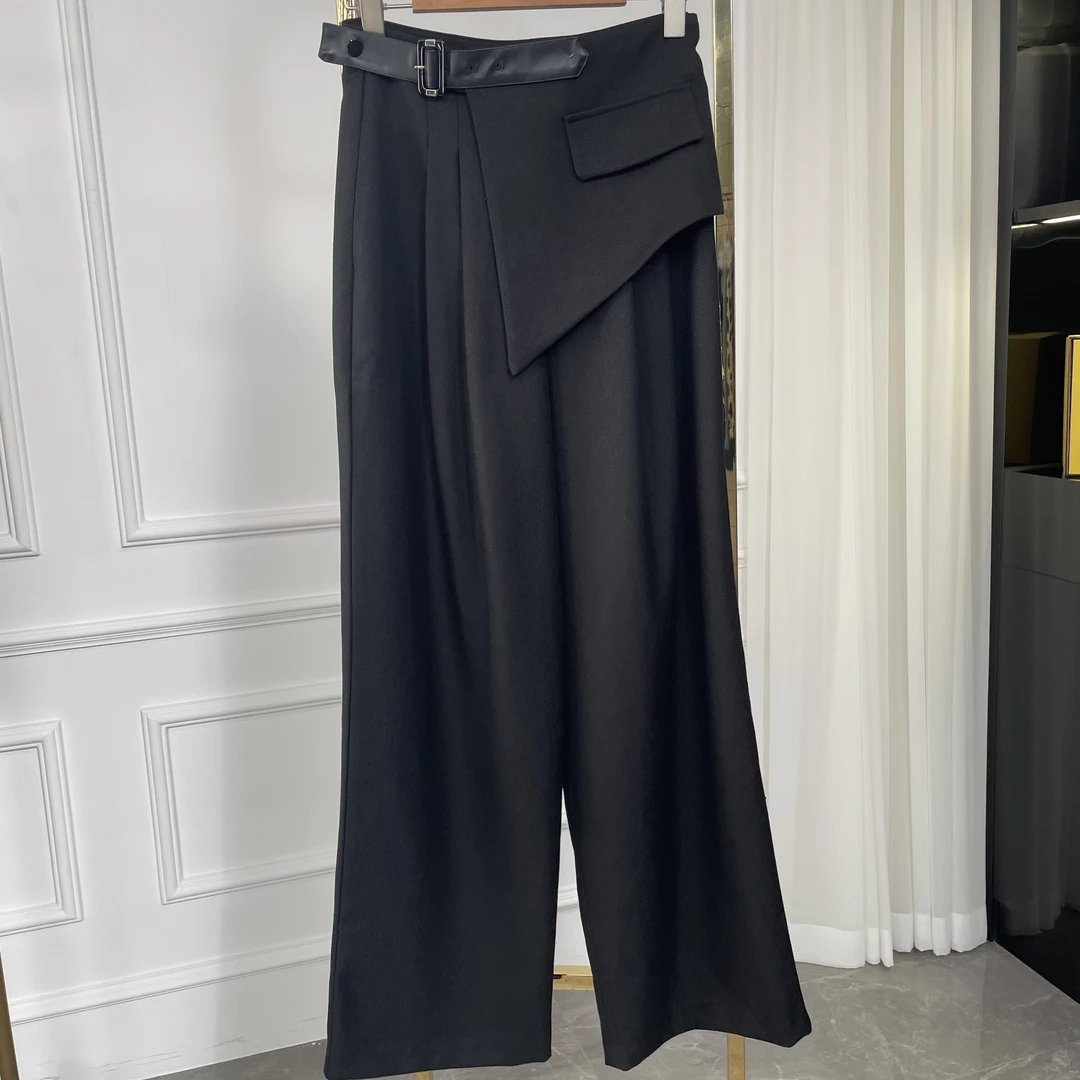 【宝姐家/阔腿裤】秋季新款高腰不规则设计时尚宽松阔腿裤23327