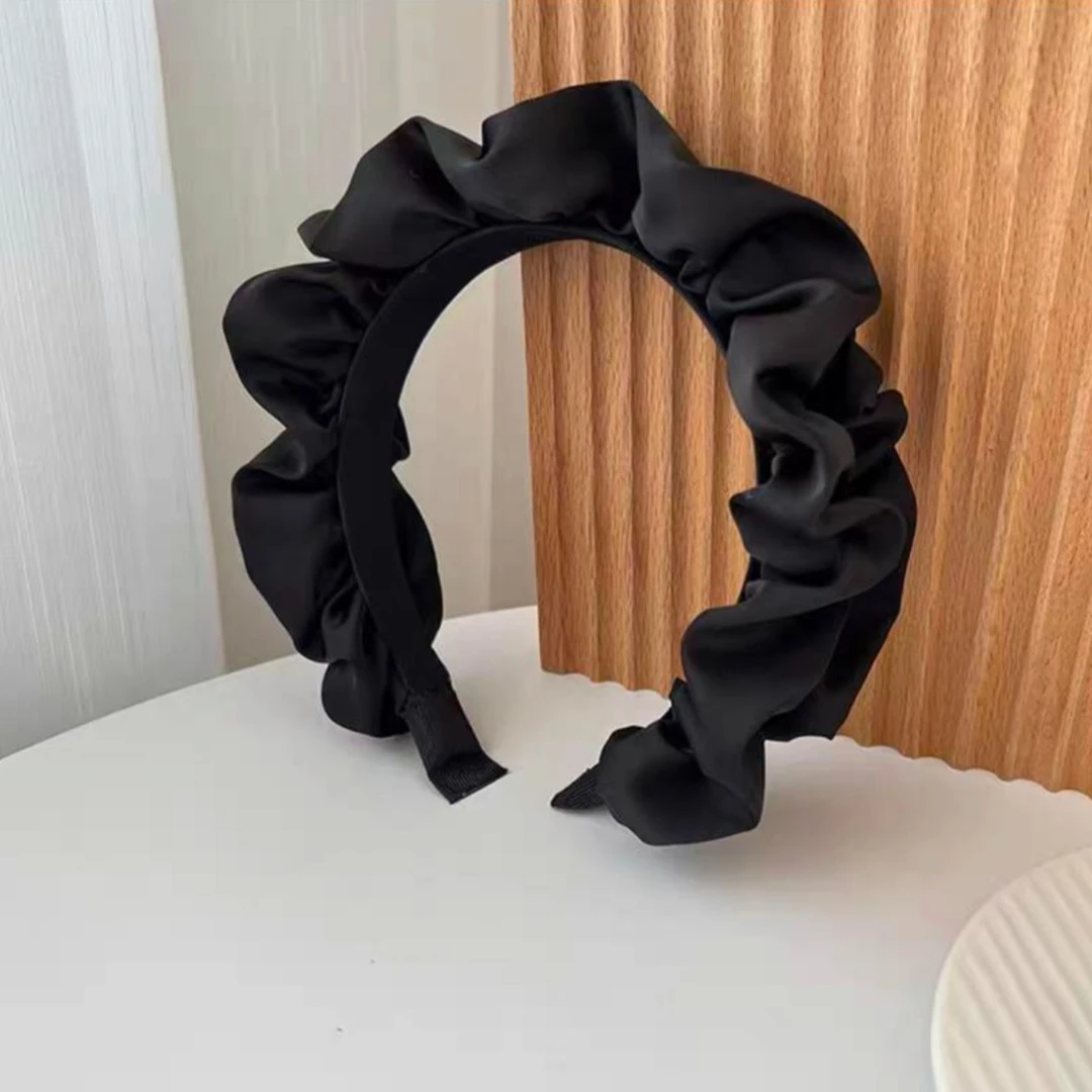 布艺发饰高颅顶褶皱木耳边时尚宽边显脸小发箍头箍简约无痕蓬松