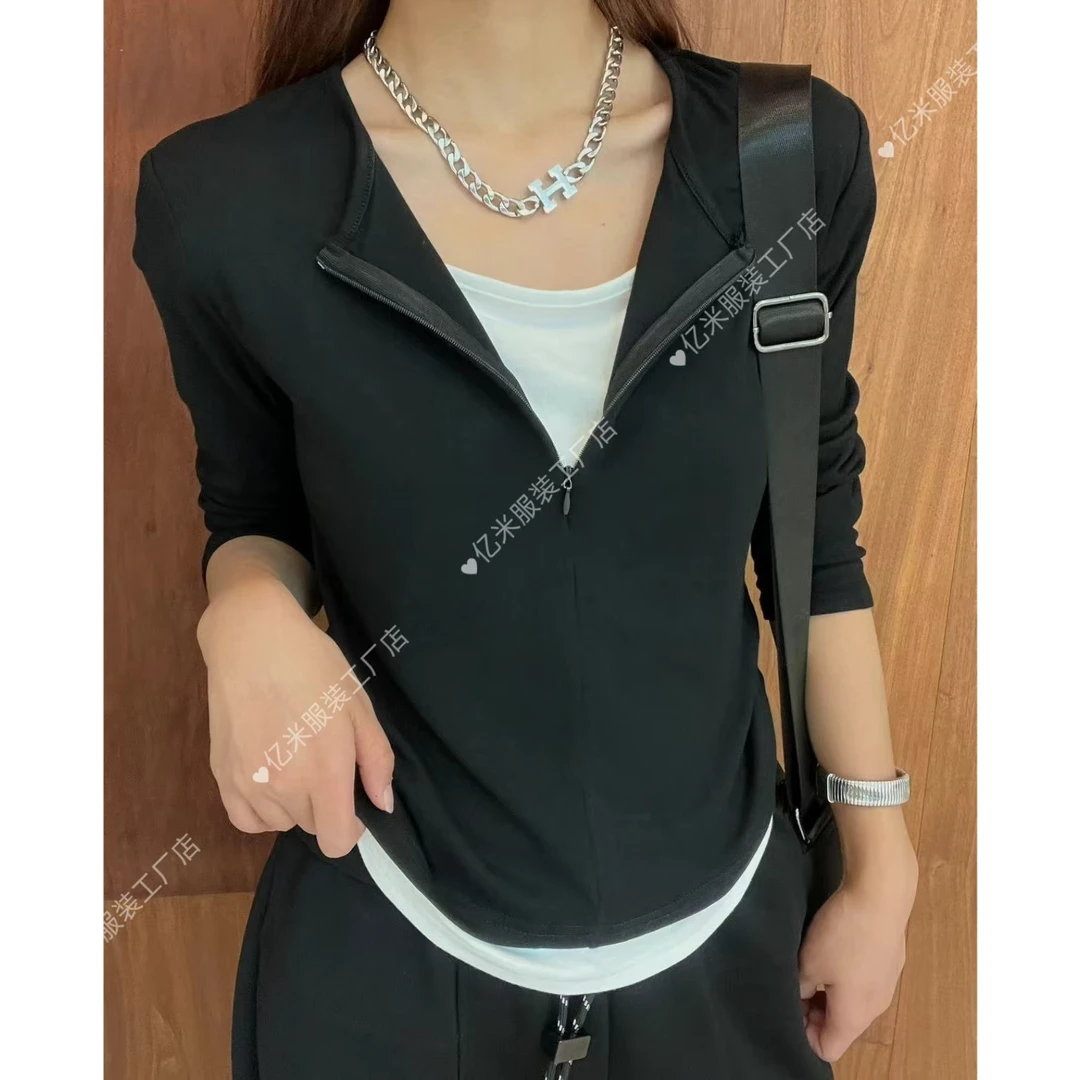 （潮九九.精选）早春套头半拉链假两件时尚减龄长袖显瘦打底衫