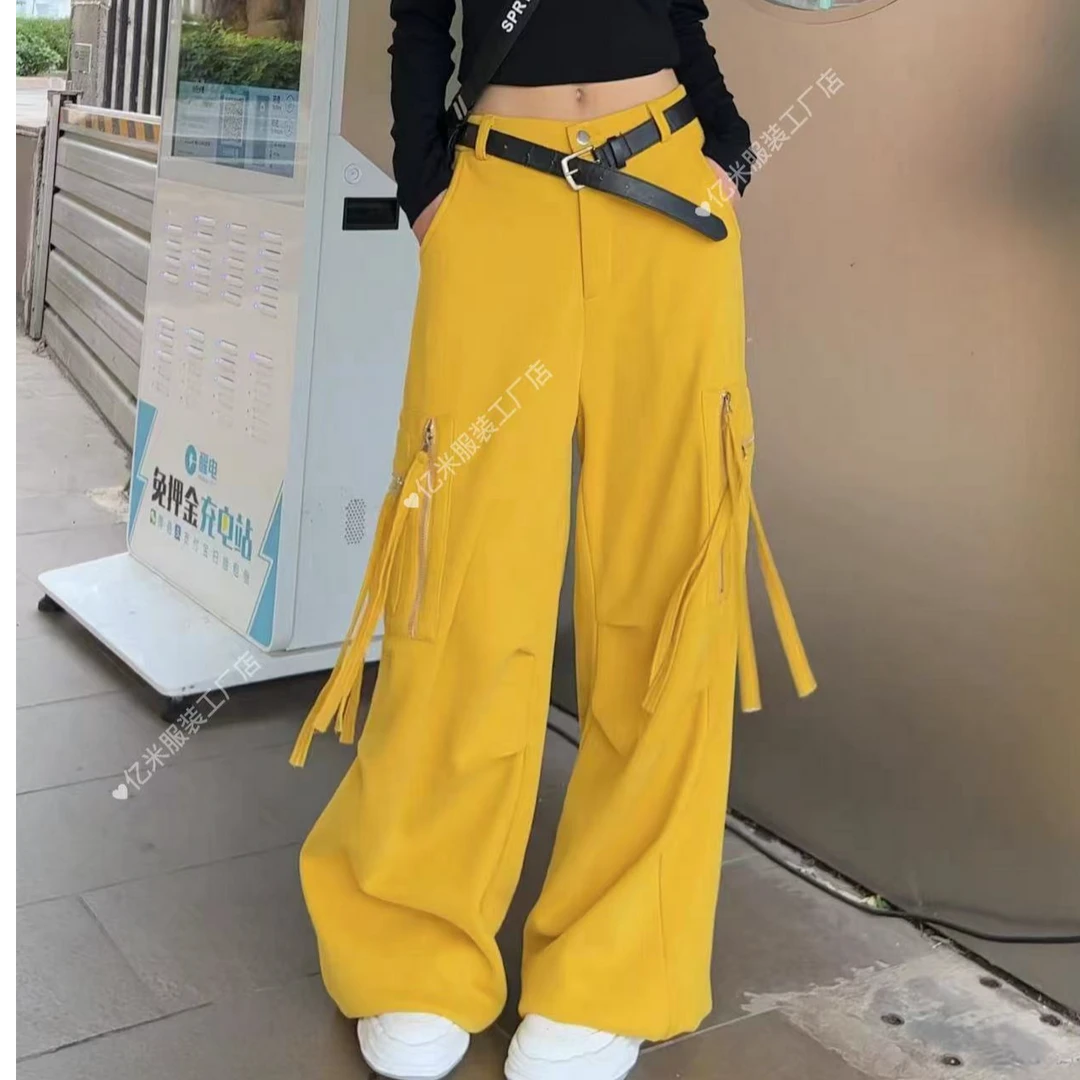 (亿米•定制)秋冬新款重工半松紧腰下脚可抽绳阔腿工装裤