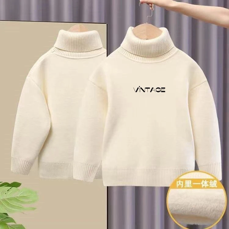女童加厚毛衣一体绒高领衫男女童圆领针织衫保暖秋冬加绒时尚洋气