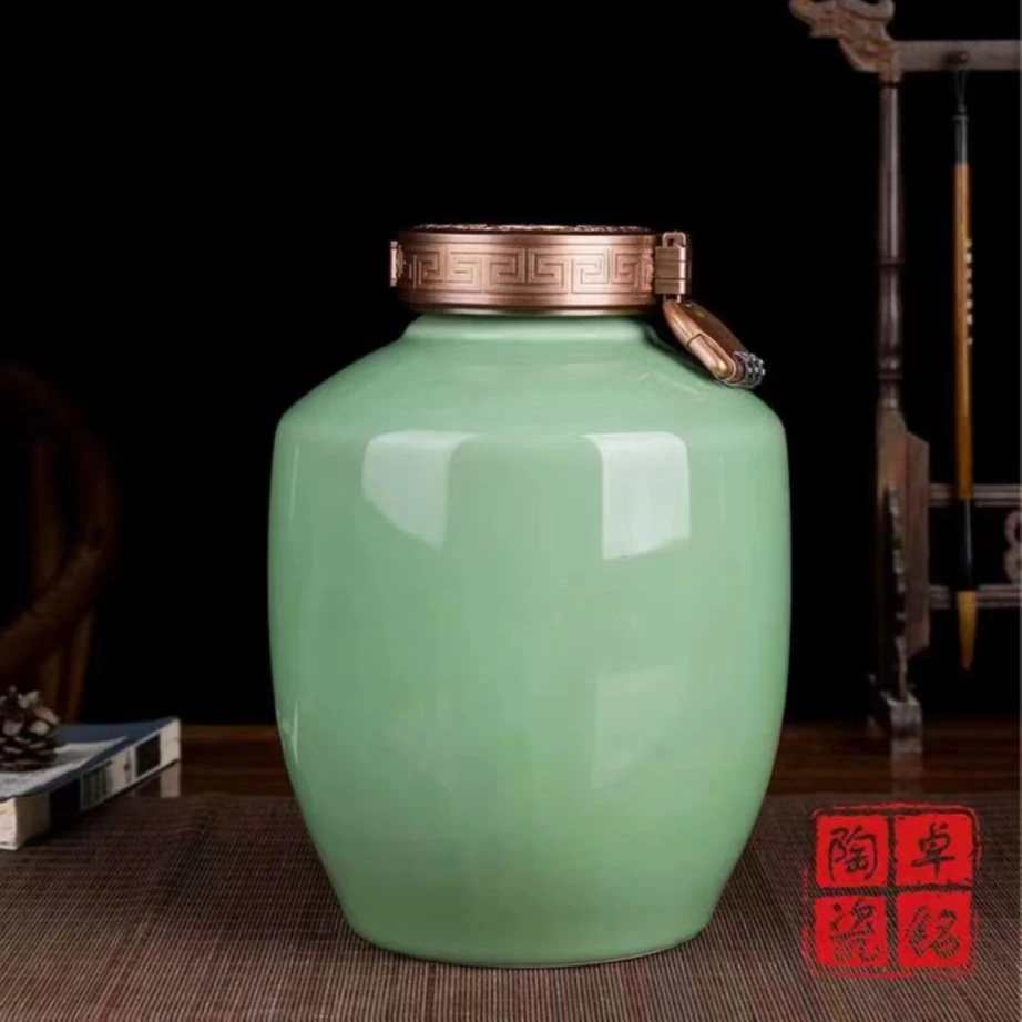 景德镇高温陶瓷酒瓶空酒坛密封青釉高分子盖清幽淡雅系列高档中式