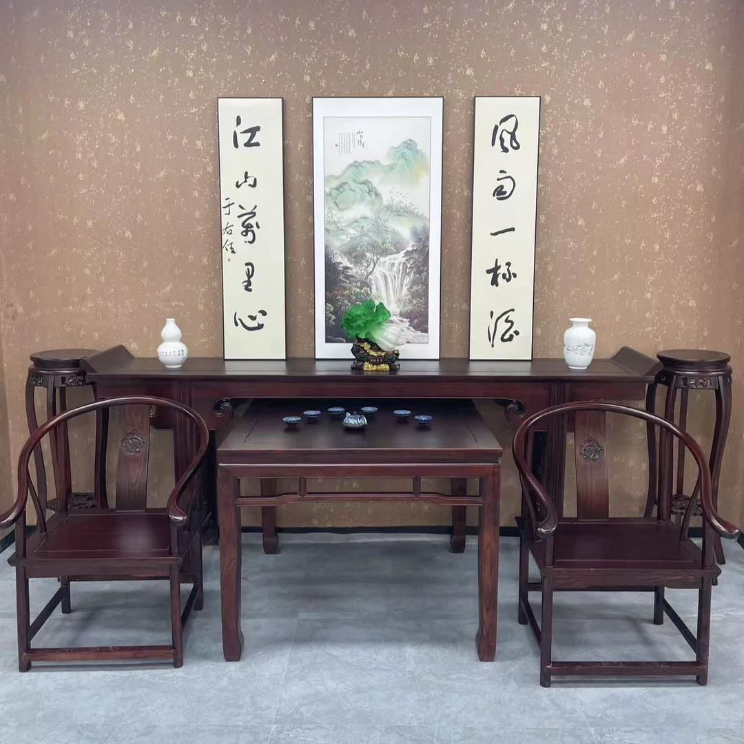 新中式古典北方老榆木客厅中堂神台六件套八仙桌条案农村一整套