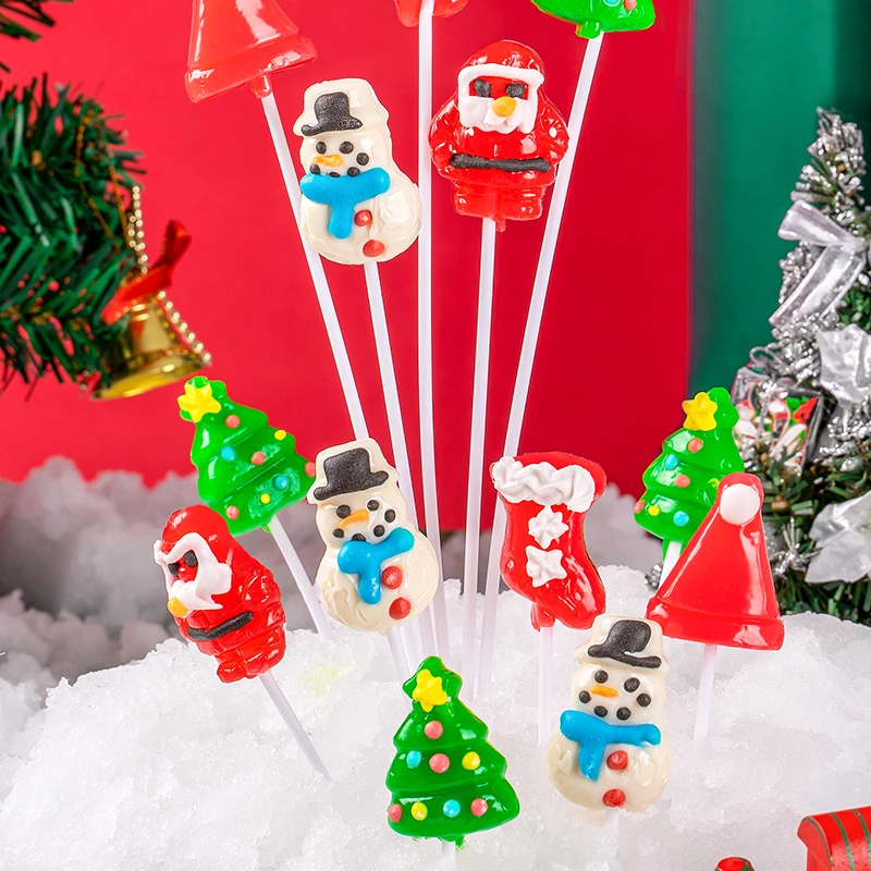 长棒棒糖儿童糖果圣诞节香甜老人头雪花圣诞树花束造型糖果批发