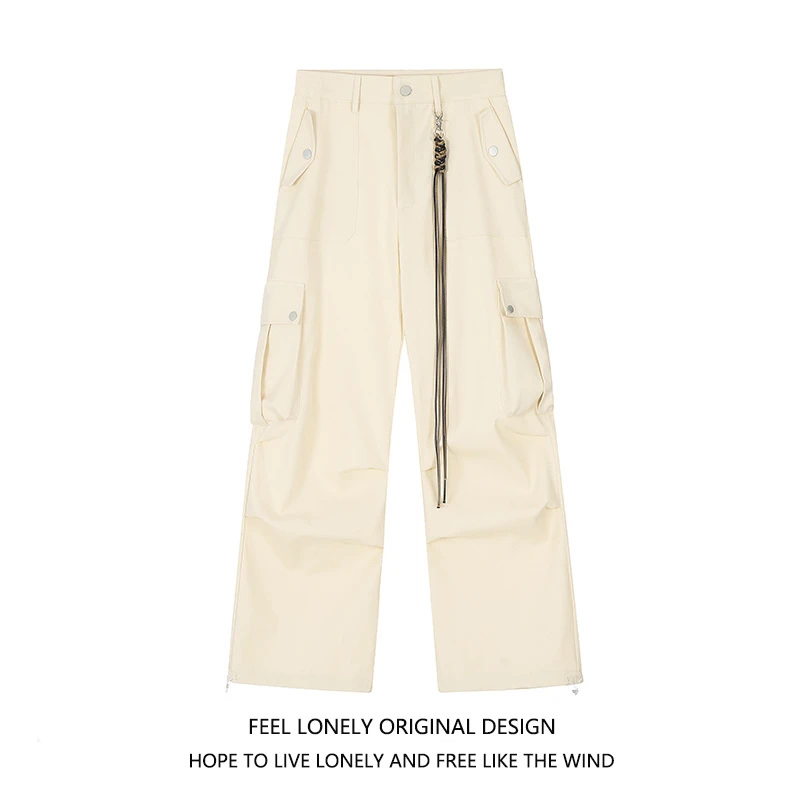 Feel lonely美式复古hiphop潮牌高腰工装裤男女秋季高街直筒长裤