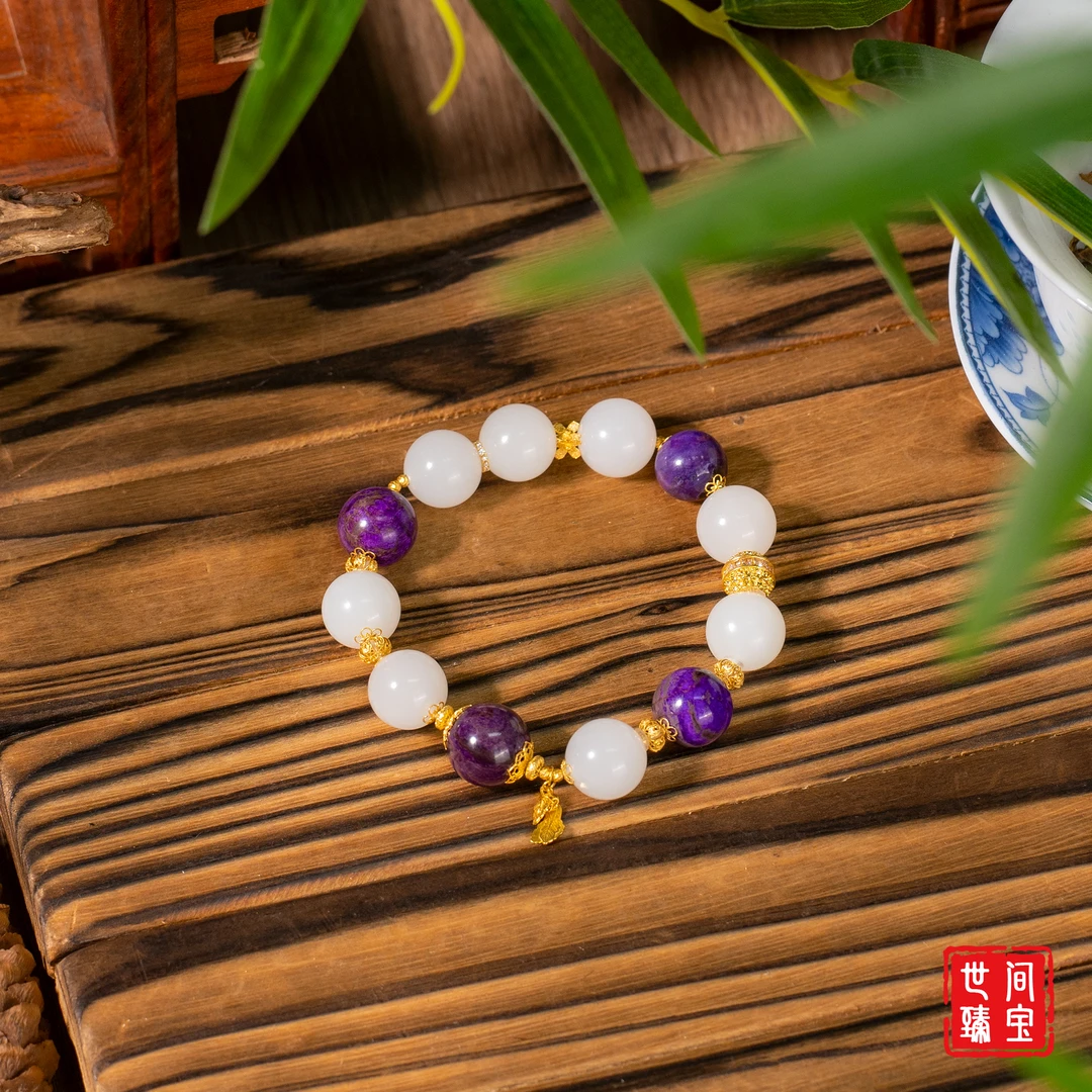 世间臻宝-微月丨18K金高阶舒俱来于阗羊脂玉手串/多样性发/P3787