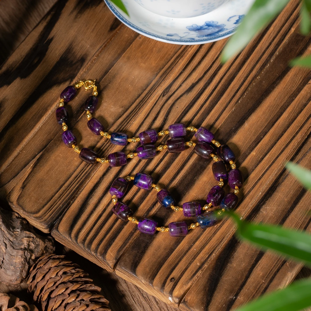 逐星月丨18K金老油紫舒俱来桶珠项链/45cm/多样性发/P5452/0