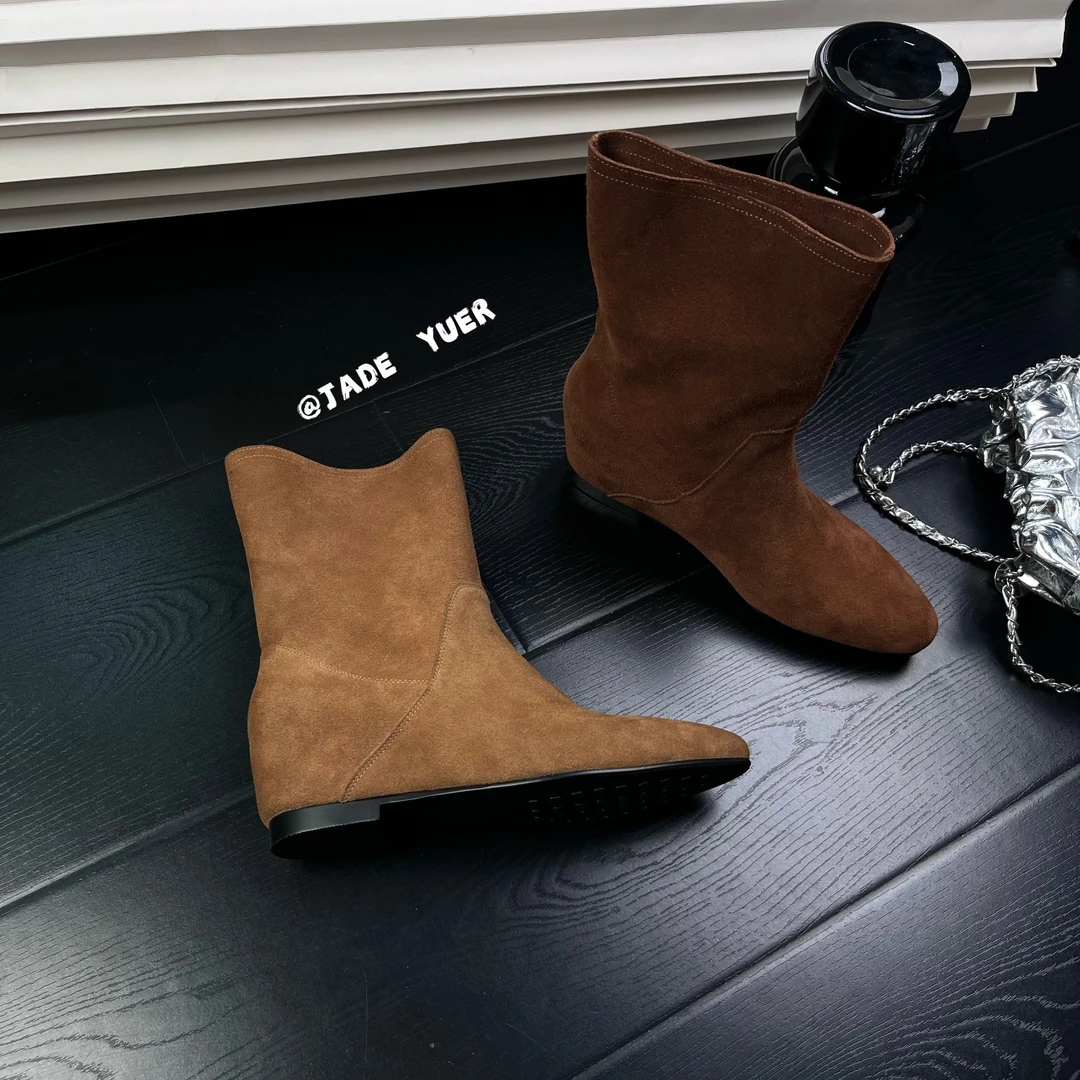 现货跟高-4cm 磨砂翻毛真皮短靴女秋季新款时尚款222-2