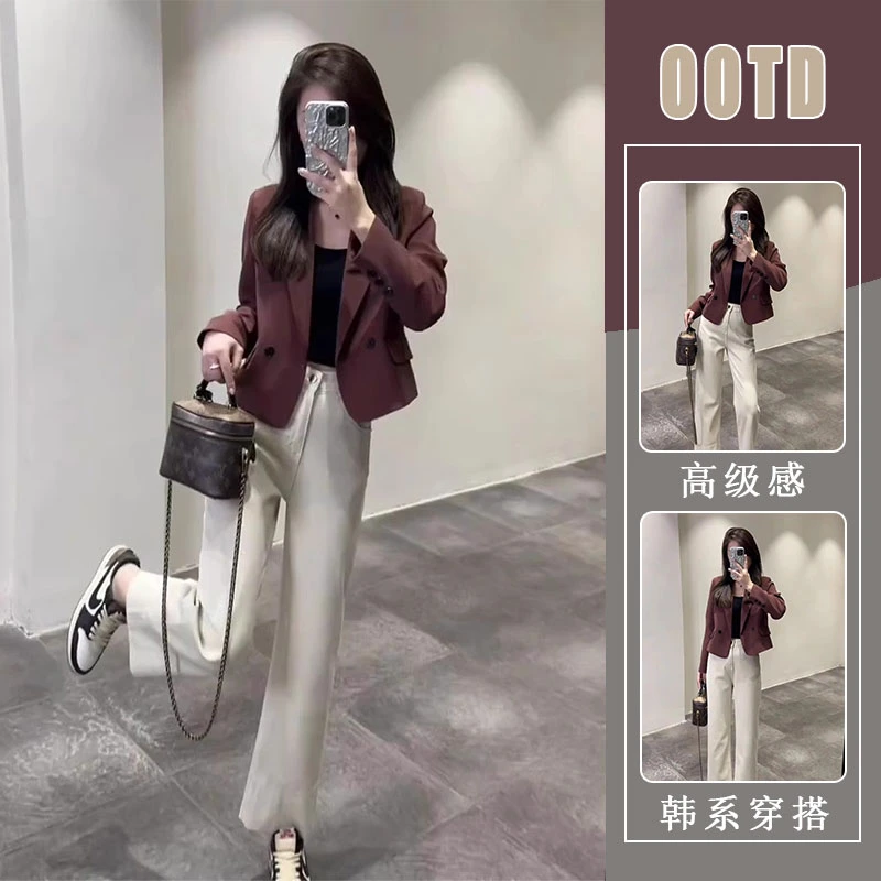 一整套入秋穿搭盐系炸街时尚高级感小洋装气质休闲通勤西装套装裤